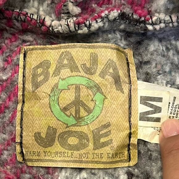 Vintage 90s Baja Joe Men’s Med Crandberry Mexican Baja Hoodie Drug Rug Pancho - Picture 8 of 12